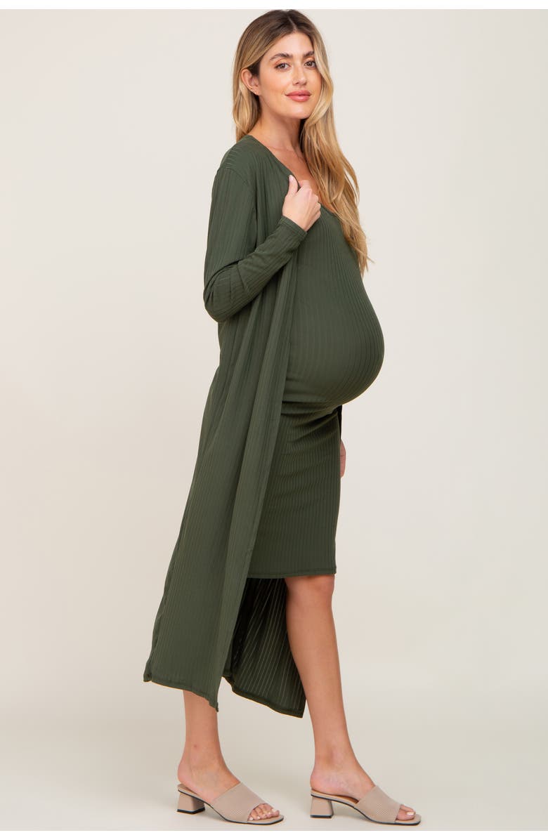 PinkBlush Ribbed Cardigan 2 Piece Set, Alternate, color, Olive Green