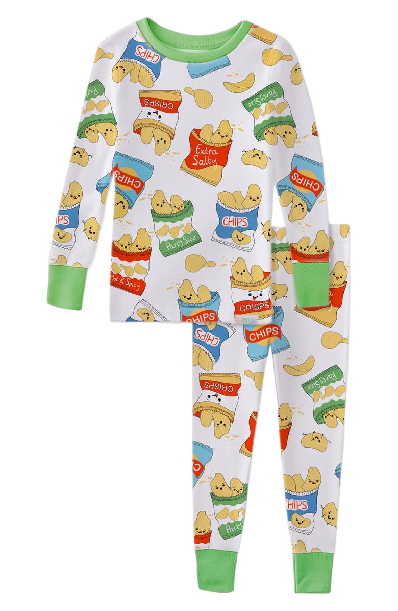 BUTTERBLU Kids' Zen Print Fitted Organic Cotton Two-Piece Pajamas, Main, color, Chip Chip Hooray
