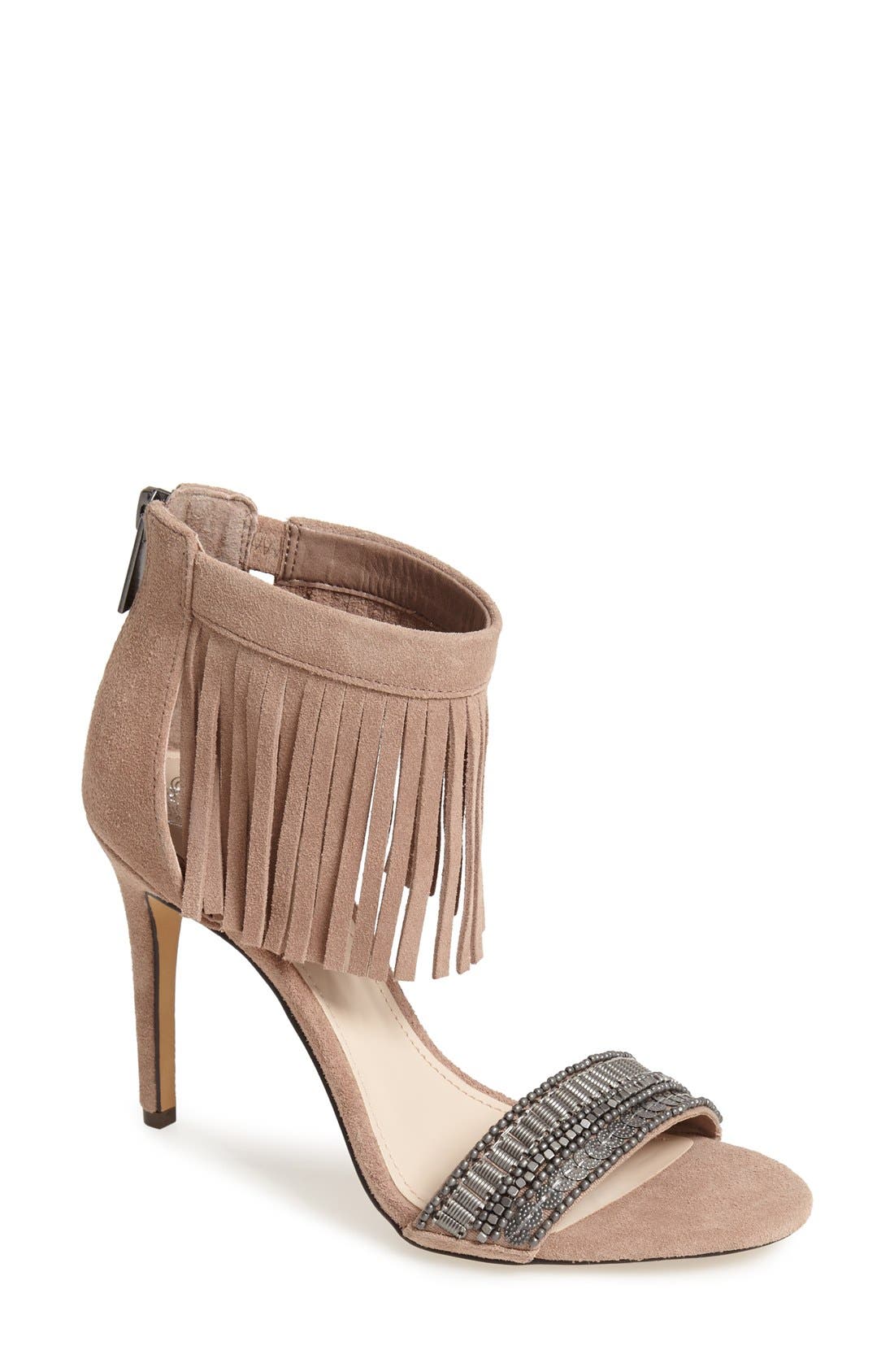 'Trumen' Fringe Sandal, Main, color, BEIGE