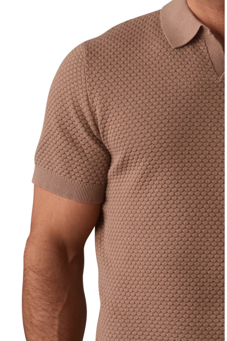 Robles Johnny Collar Textured Cotton Jacquard Polo Sweater, Alternate, color, TAUPE