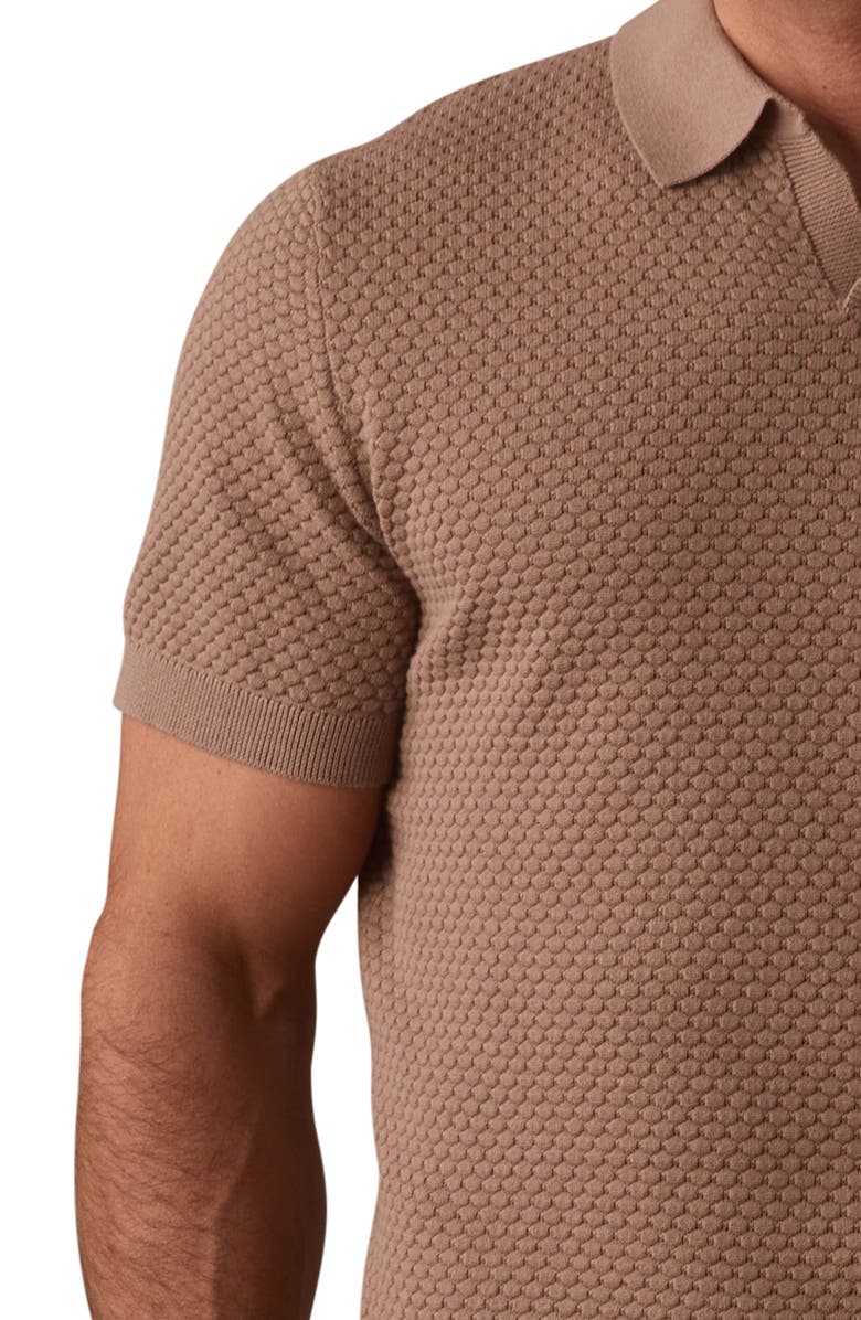 The Normal Brand Robles Johnny Collar Textured Cotton Jacquard Polo Sweater, Alternate, color, Taupe