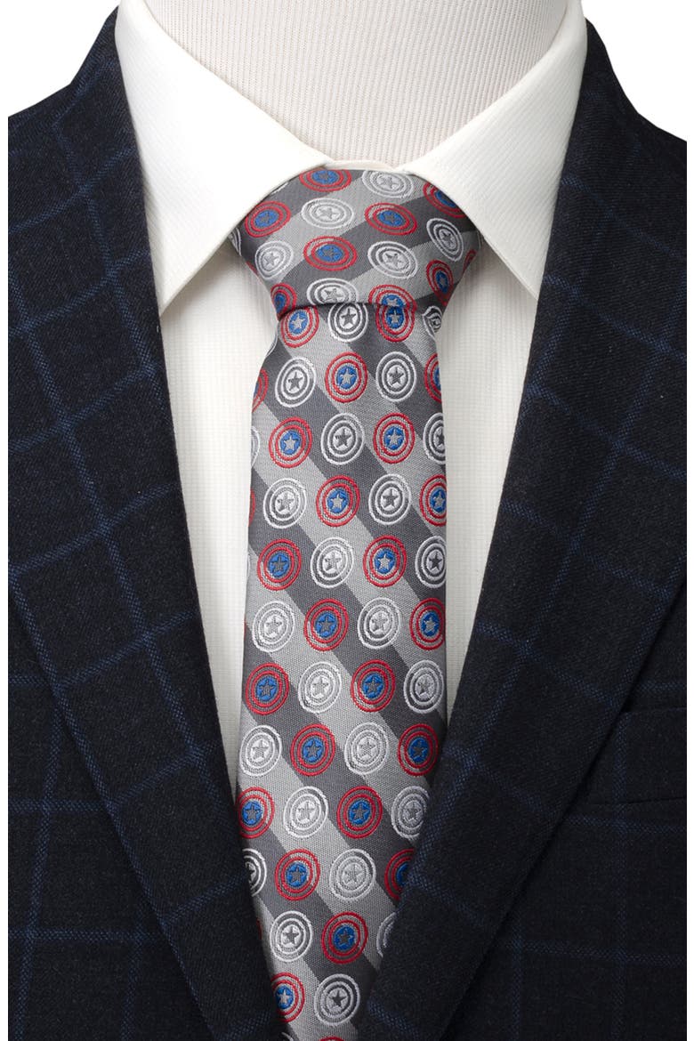 Captain America Shield Stripe Tie, Alternate, color, GRAY