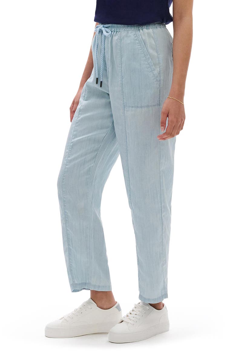 Drawstring Crop Straight Leg Chambray Pants, Alternate, color, BLUE