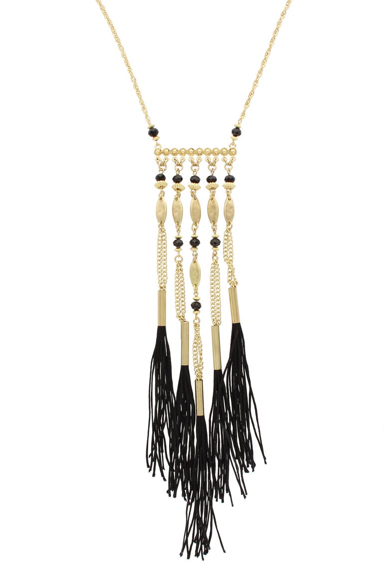 Sheena Tassel Necklace, Main, color, WORN GOLD-BLACK