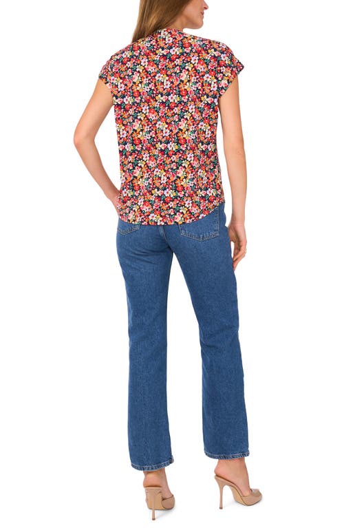 Vince Camuto Floral Short Sleeve Button-up Shirt In Navy/coral Floral