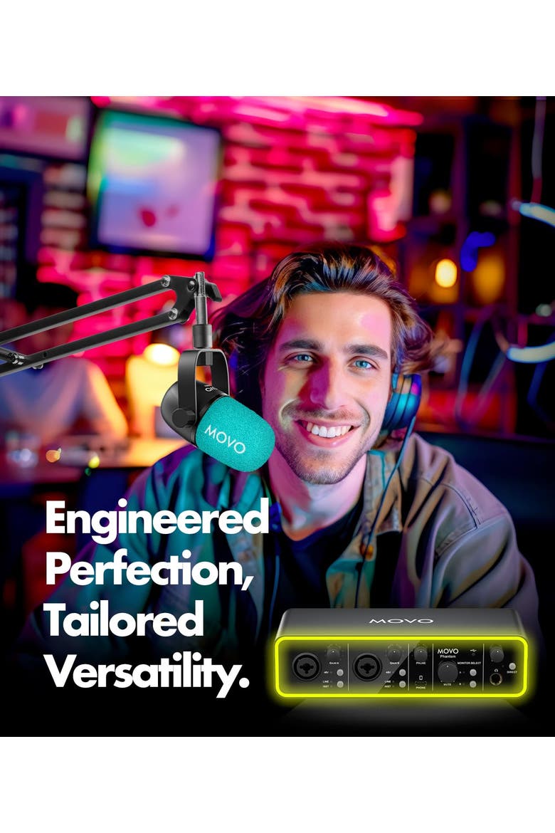 Music Audio Interface Bundle with USB Interface, Dynamic Microphone, and Boom Arm, Alternate, color, Black