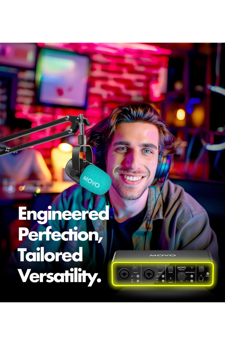 MOVO Music Audio Interface Bundle with USB Interface, Dynamic Microphone, and Boom Arm, Alternate, color, Black