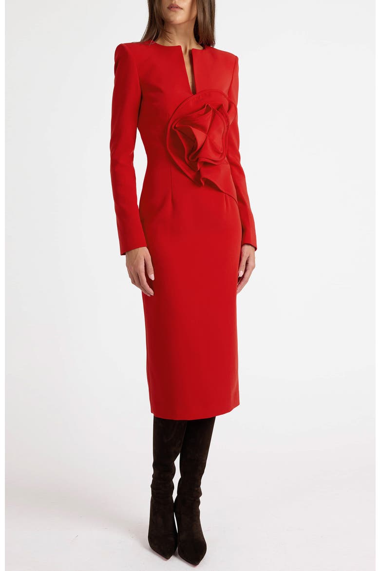 Maya Long Sleeve Midi Dress in Stretch Crepe, Alternate, color, SCARLET
