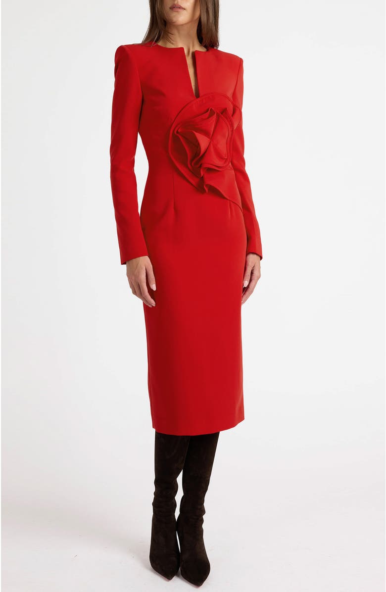 Santorelli Maya Long Sleeve Midi Dress in Stretch Crepe, Alternate, color, Scarlet