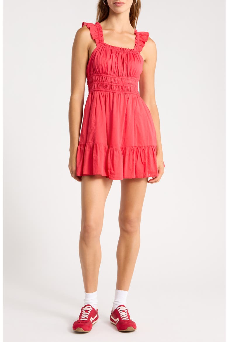 Ruffle Strap Tiered Cotton Minidress, Main, color, RED SAUCY