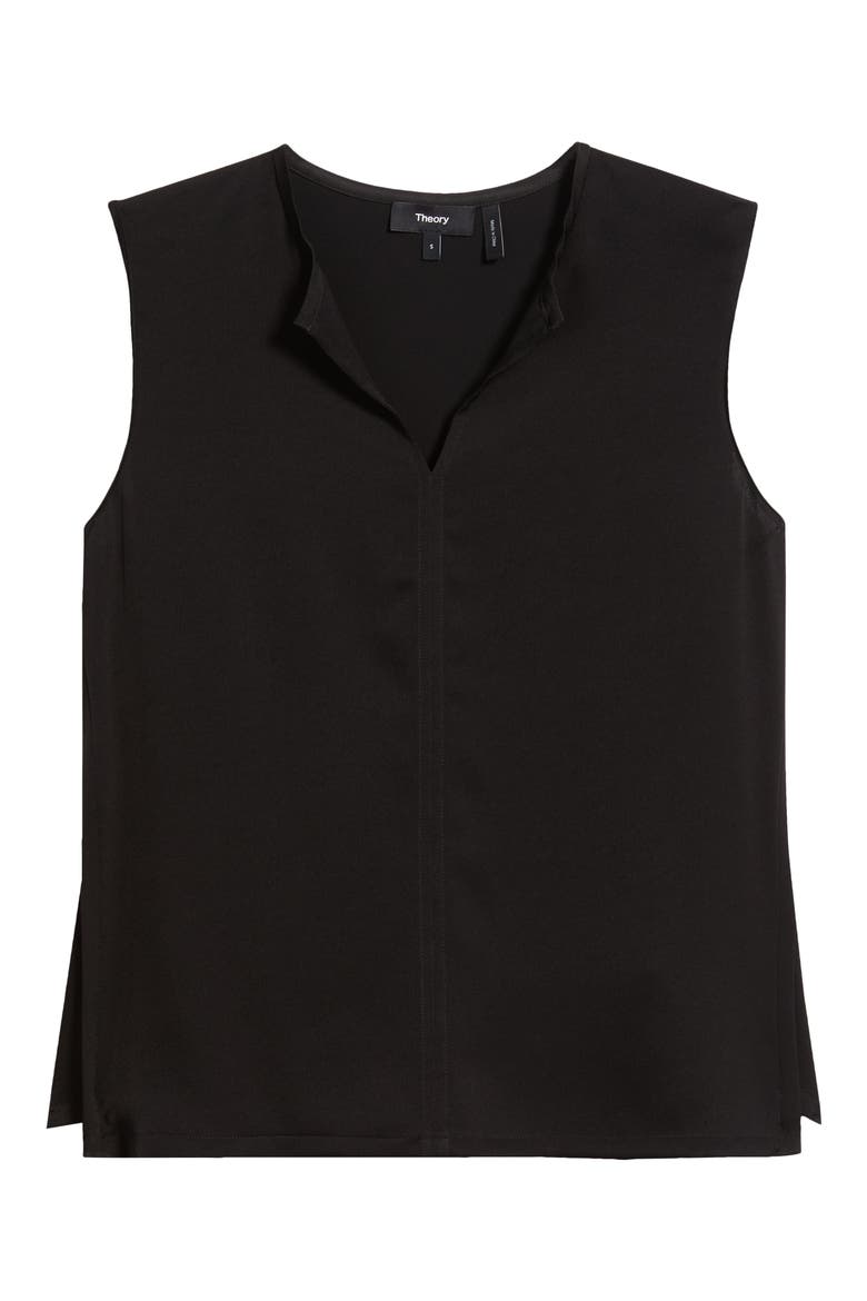 Split Neck Satin Tank, Alternate, color, BLACK