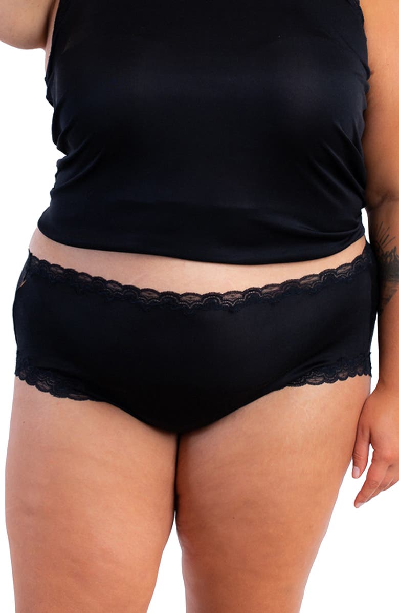 Uwila Warrior Soft Silk Lace Trim Silk Briefs, Alternate, color, Tap Shoe Black