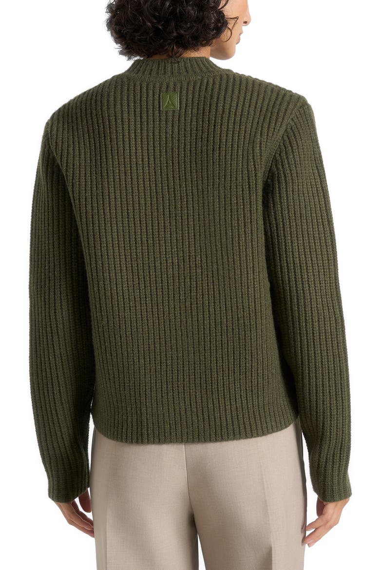 Alix Unisex Crewneck Ribbed Knit Cardigan, Alternate, color, Deep Olive