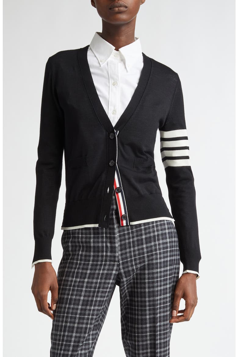 4-Bar Virgin Wool Cardigan, Main, color, BLACK