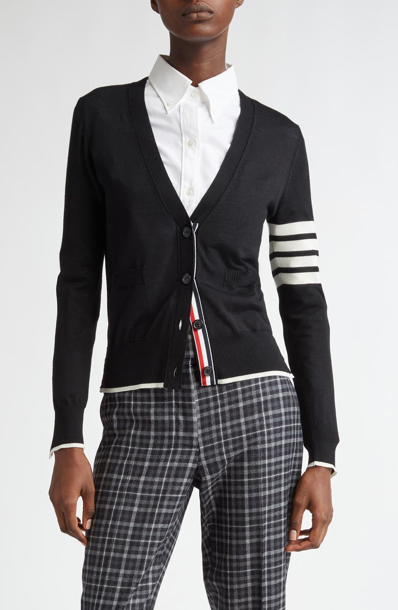 Thom Browne 4-Bar Virgin Wool Cardigan, Main, color,