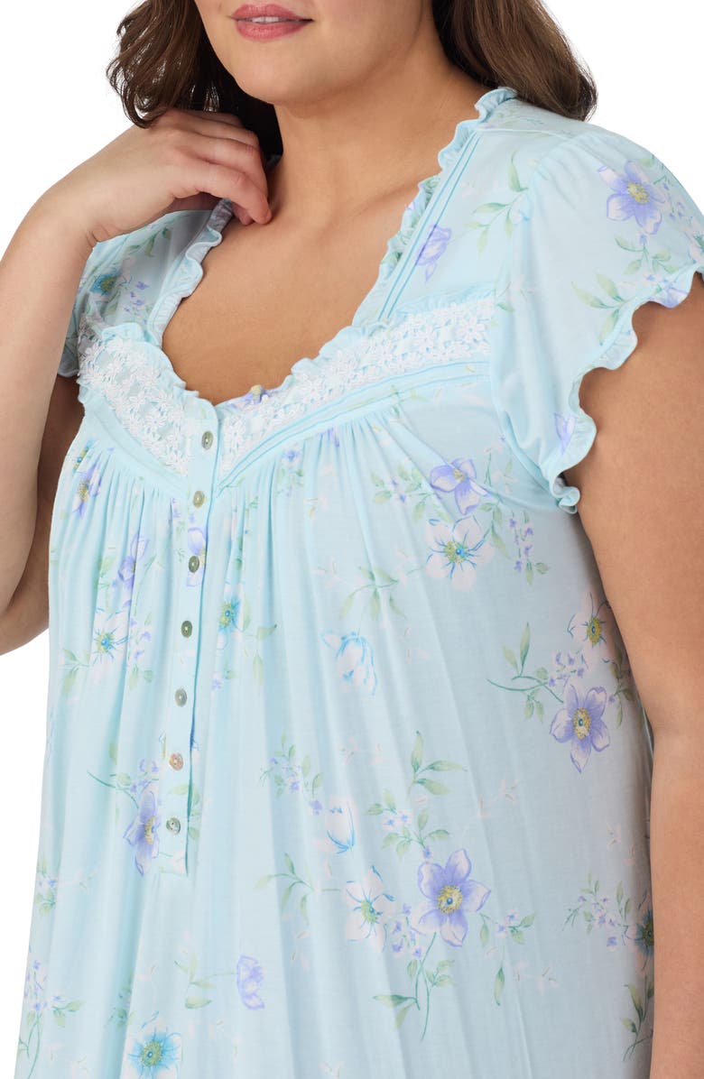 Eileen West Waltz Modal Nightgown, Alternate, color, Aqua/ Prt