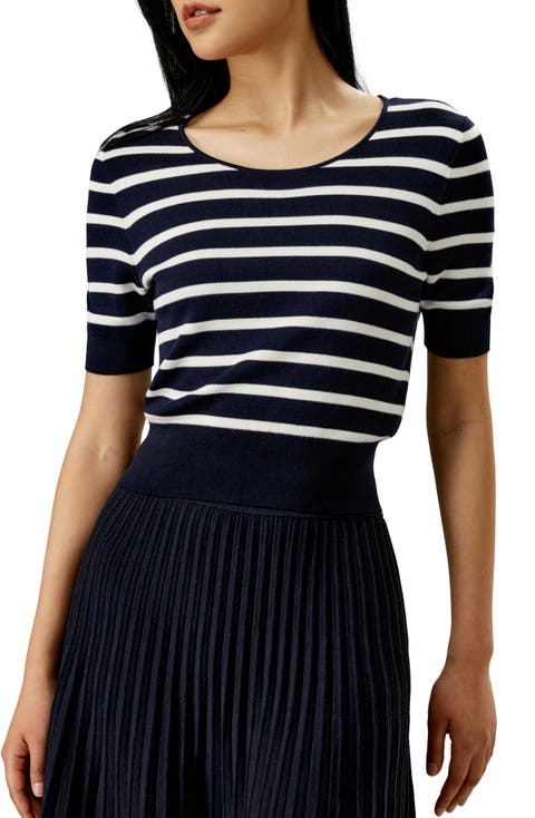 Silk Striped Cropped Knit Top