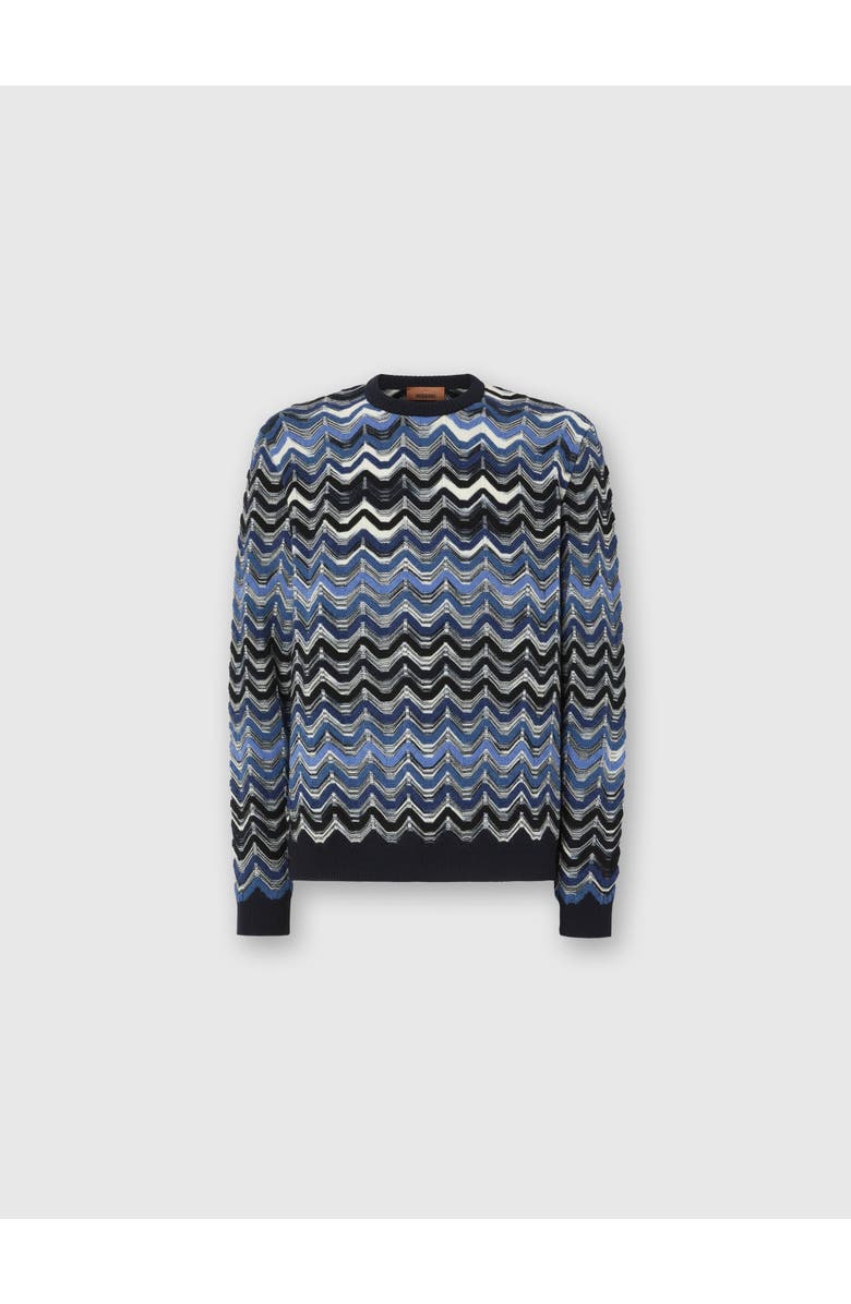 Missoni Crew Neck Sweater With Geometric Zigzag Pattern, Main, color, Blue