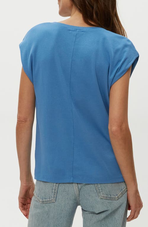 Michael Stars Tati V Neck Power Shoulder Top In Ocean
