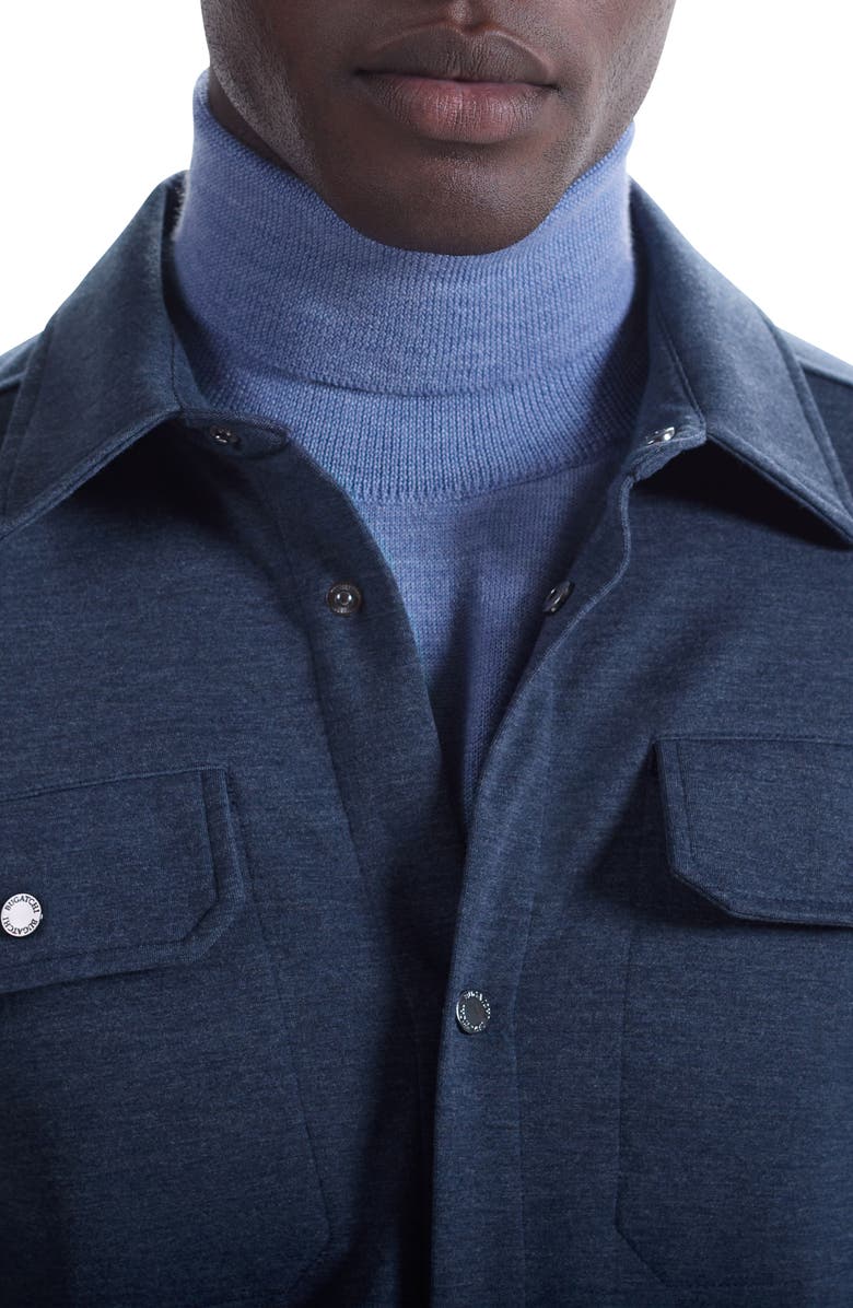 Bugatchi Heathered Kint Snap-Up Shirt Jacket, Alternate, color, Navy