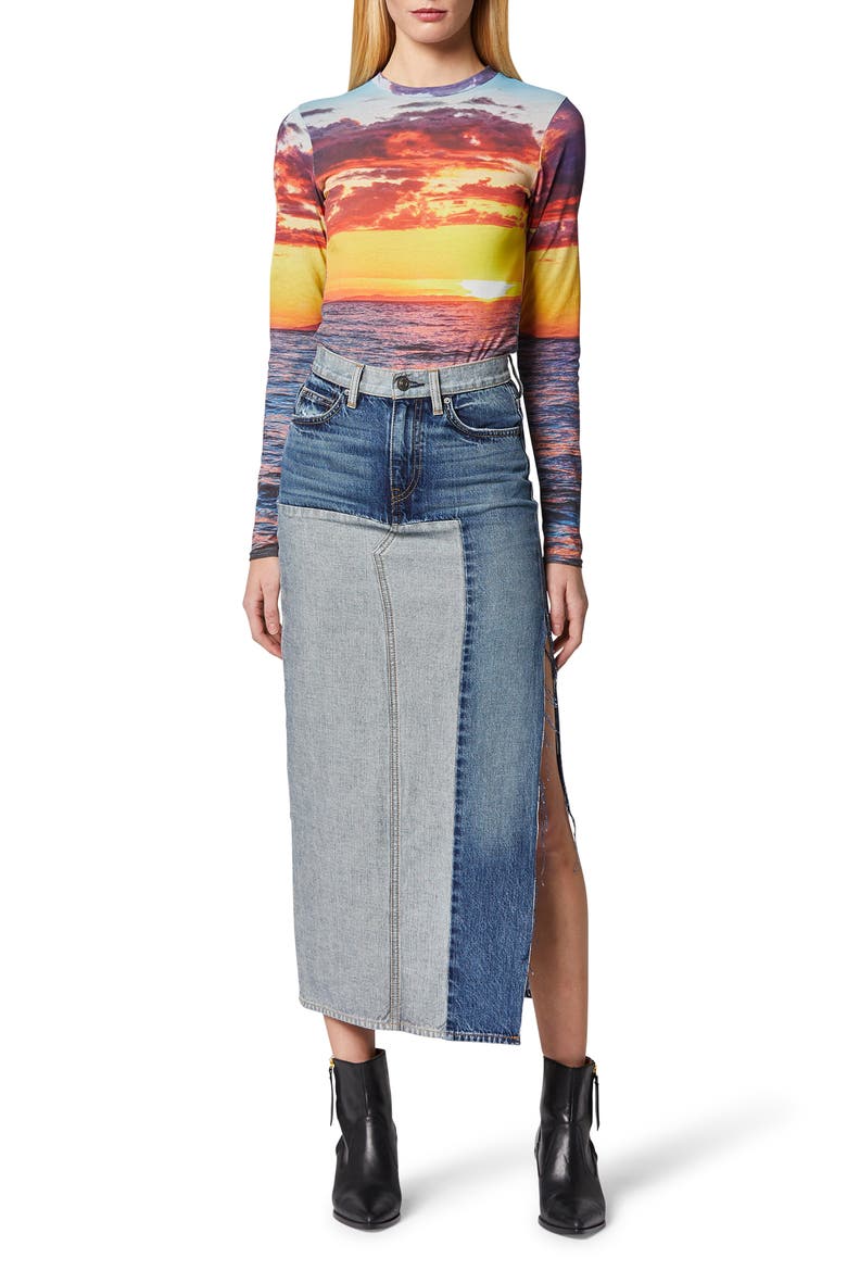 Paneled Denim Skirt, Alternate, color, AMAZED