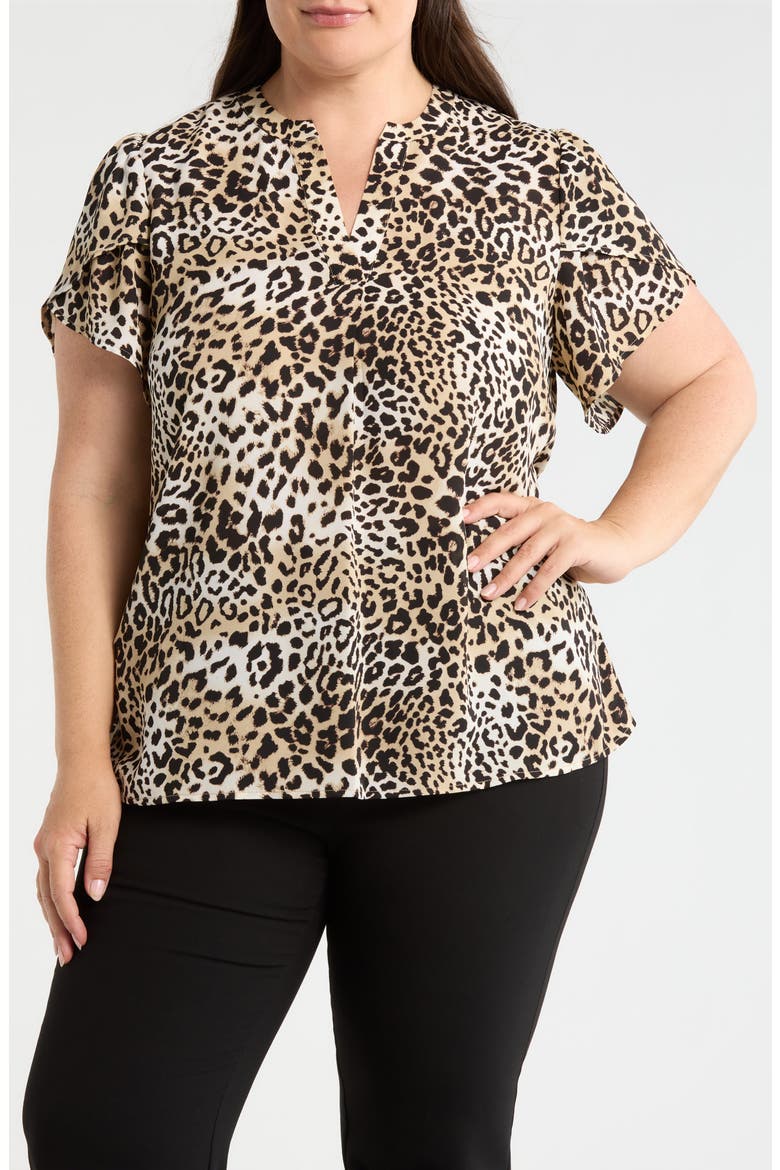 Leopard Print Tulip Sleeve Popover Top, Main, color, ANNE BLACK MULTI