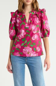 SUGARLIPS Paz Puff Sleeve Cotton Poplin Top