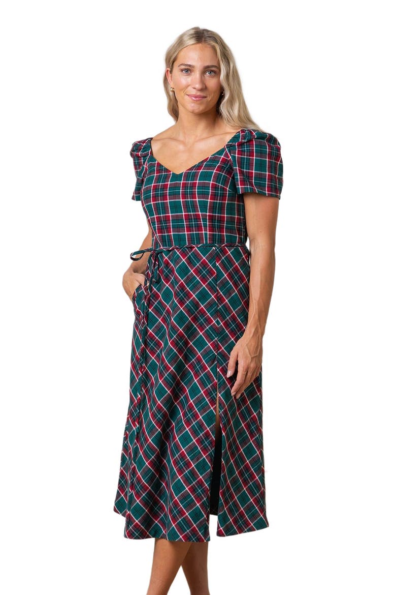 Women's Organic Sweetheart Dress, Alternate, color, Festive Green Plaid