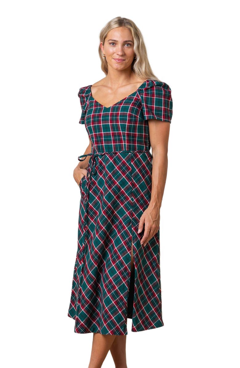 Hope & Henry Women's Organic Sweetheart Dress, Alternate, color, Festive Green Plaid
