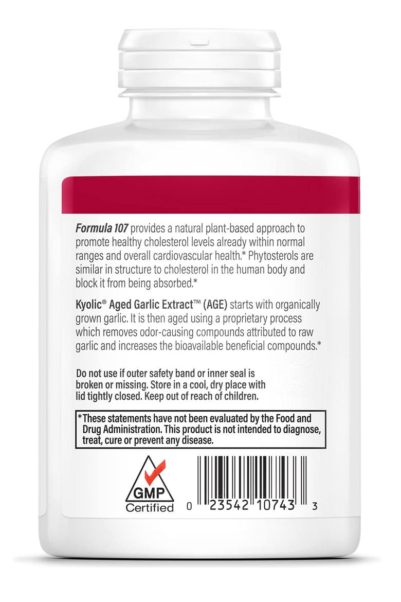 Aged Garlic Extract Formula 107, Phytosterols for Cholesterol Support, Capsules 240 Count, Alternate, color, None