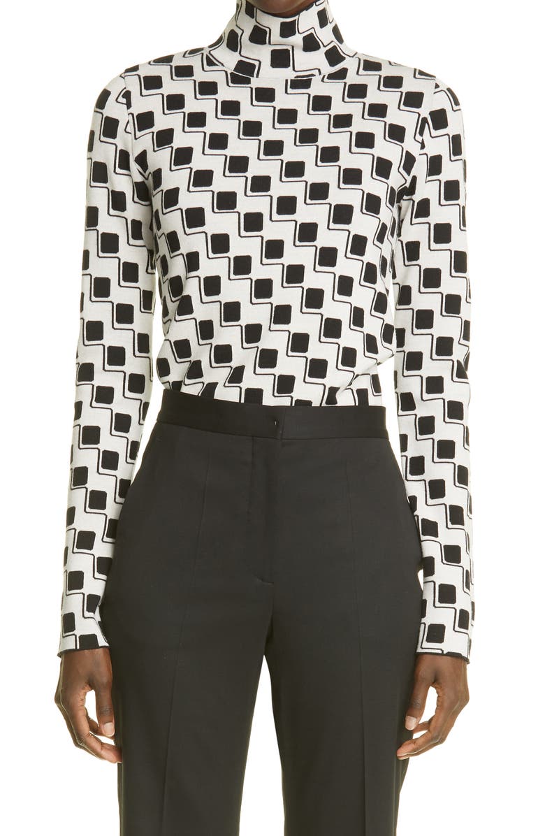 St. John Collection Geometric Knit Mock Neck Top, Main, color,