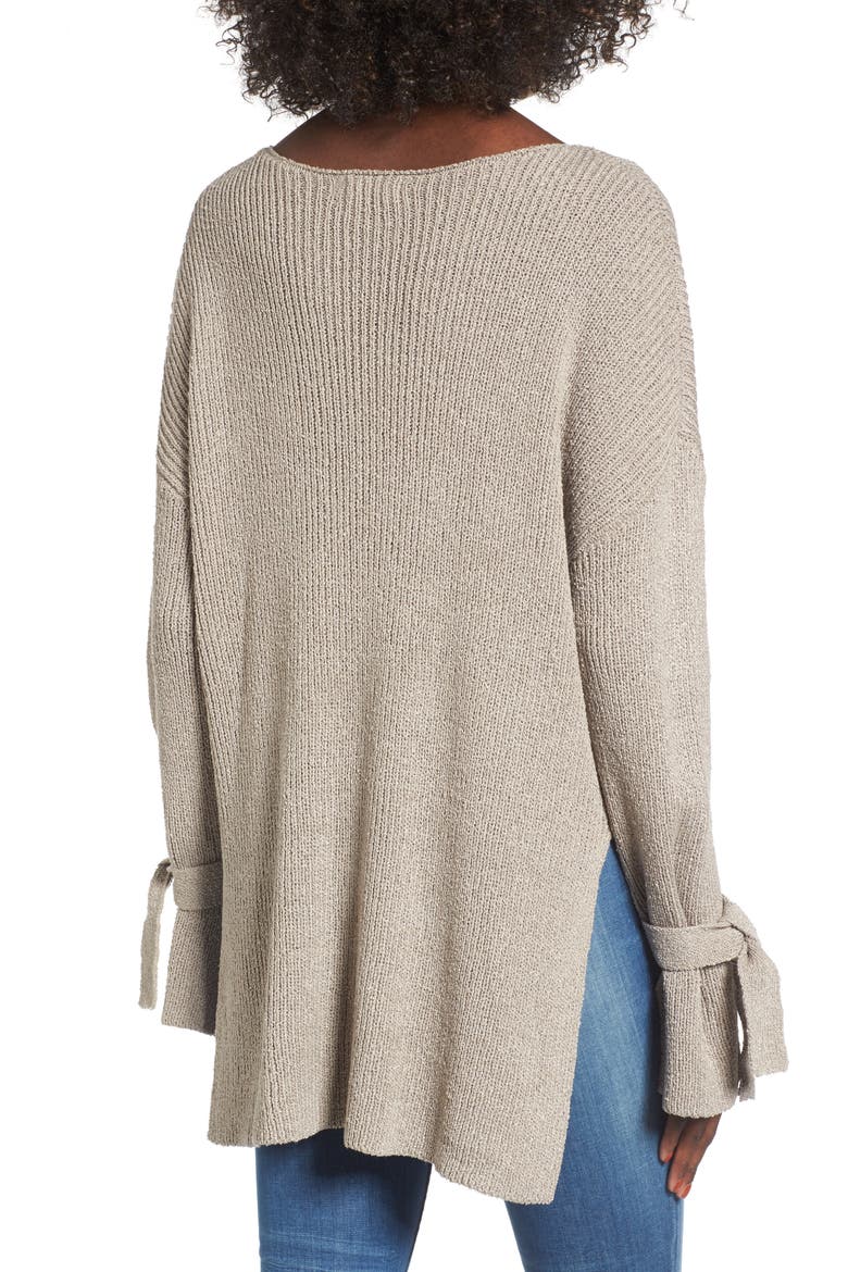 Tie Sleeve Sweater, Alternate, color, TAUPE GREY