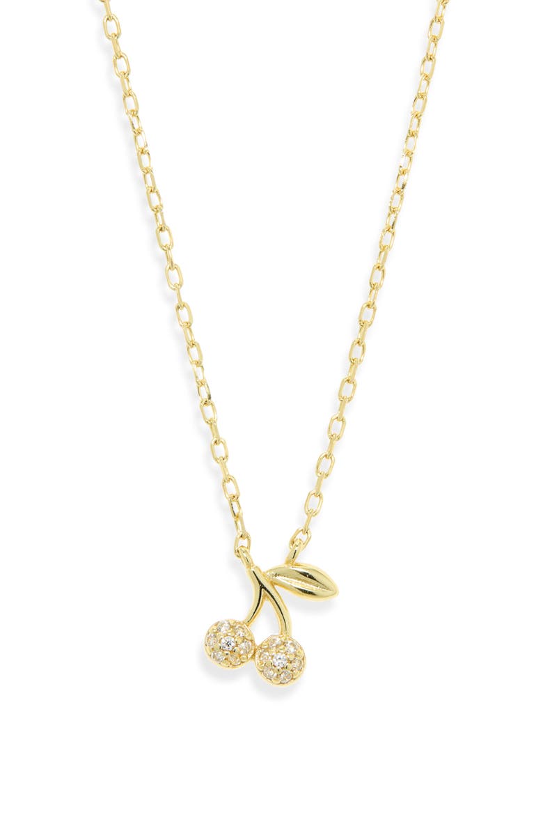 Pav Cherry Pendant Necklace, Alternate, color, GOLD