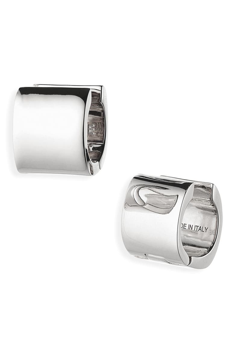 Petite Signature Hoop Earrings, Main, color, SILVER