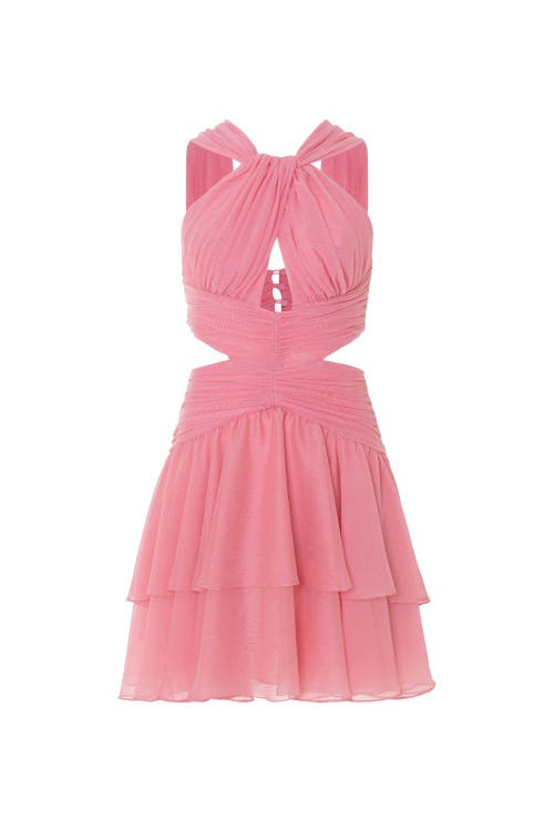 Patbo Silk Plisse Essence Halterneck Mini Dress In Pink