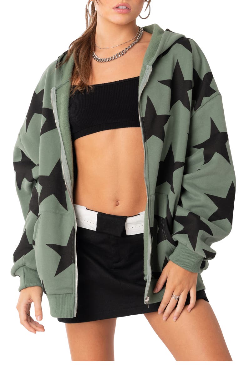 Star at Me Oversize Hoodie, Main, color, OLIVE