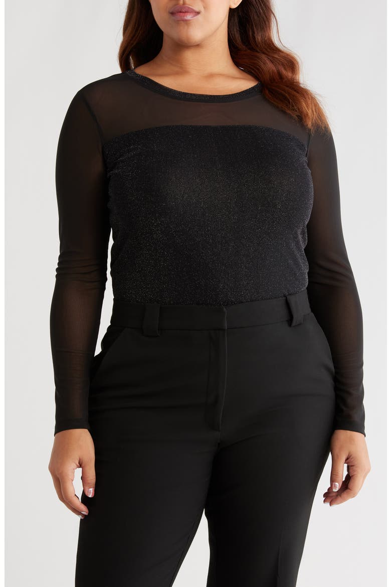 Sparkle Mesh Tee, Main, color, BLACK
