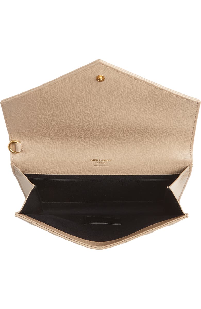 Saint Laurent Monogram Matelassé Leather Clutch, Alternate, color, Beige