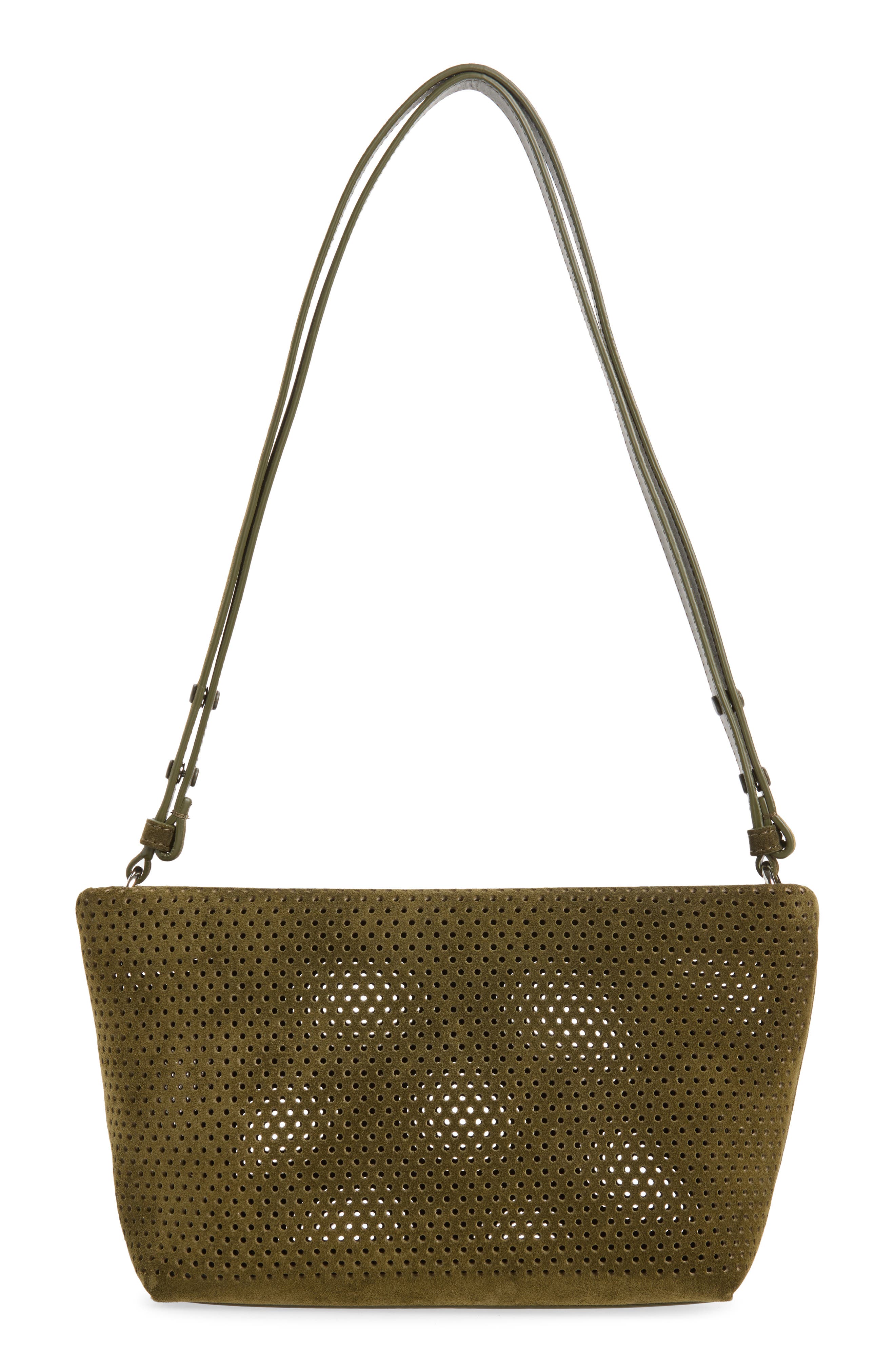 Bond Perforated Suede Shoulder Bag, Main, color, OLIVE