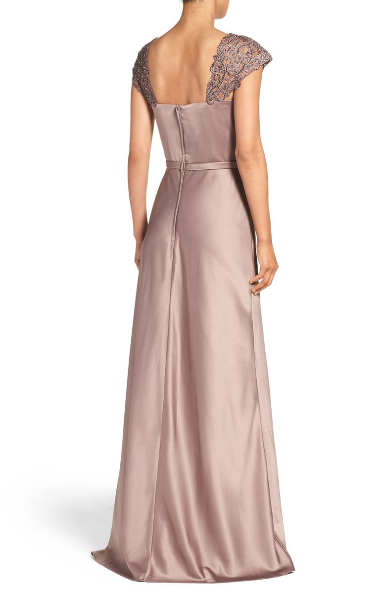 La Femme Embellished Lace & Satin Gown, Alternate, color,