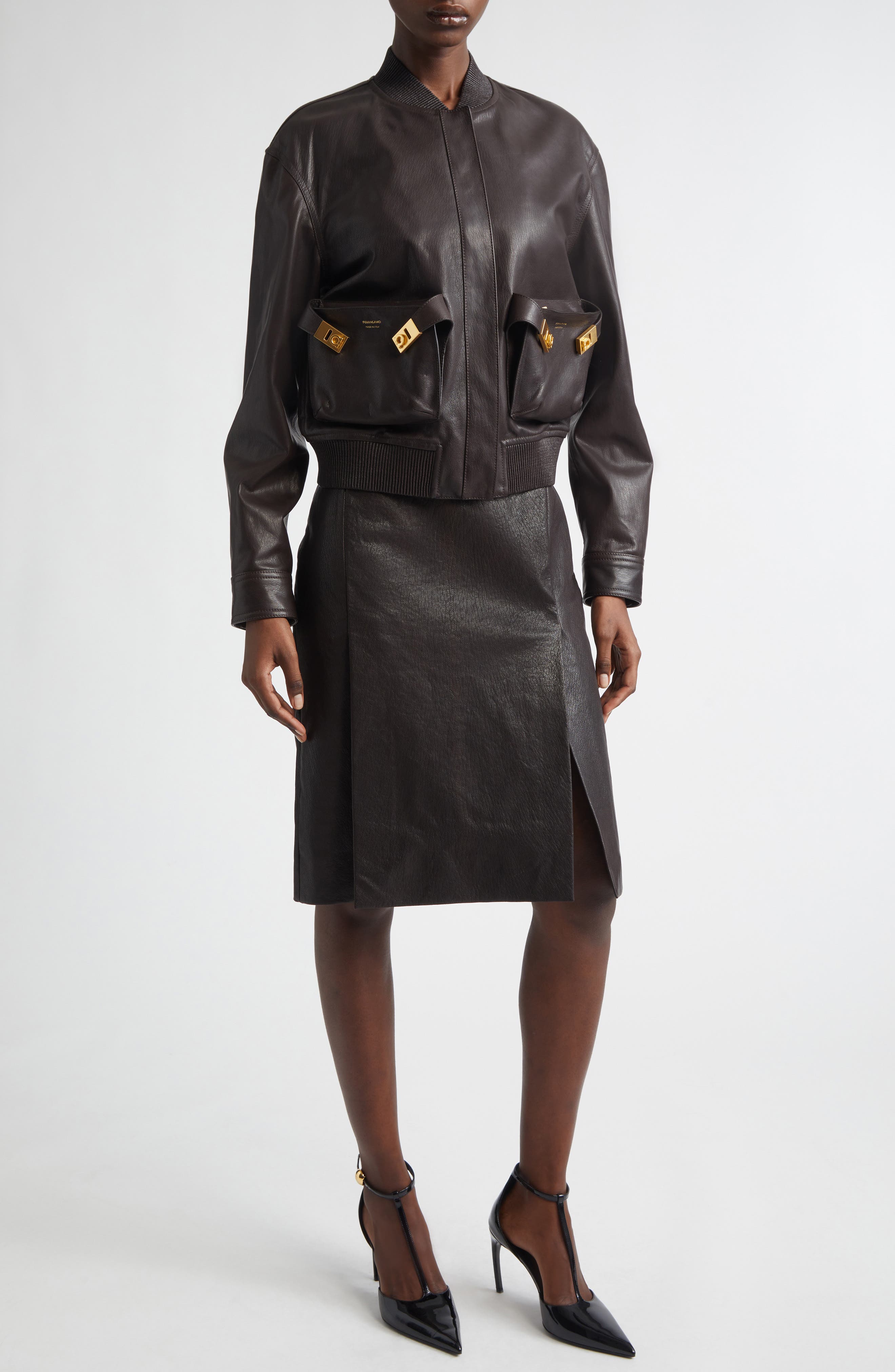 Hug Buckle Leather Bomber Jacket - image 2