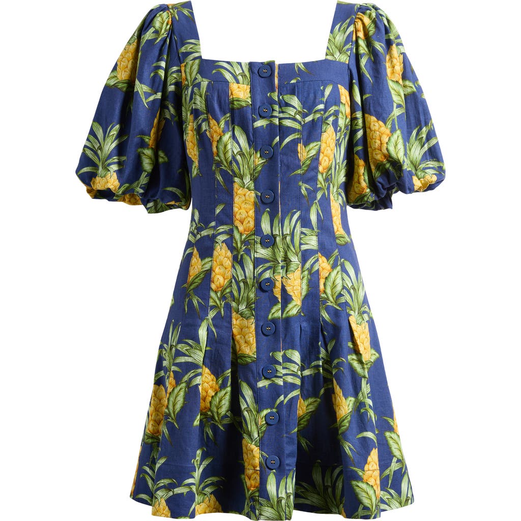 Shop Farm Rio Pineapple Print Linen Blend Minidress