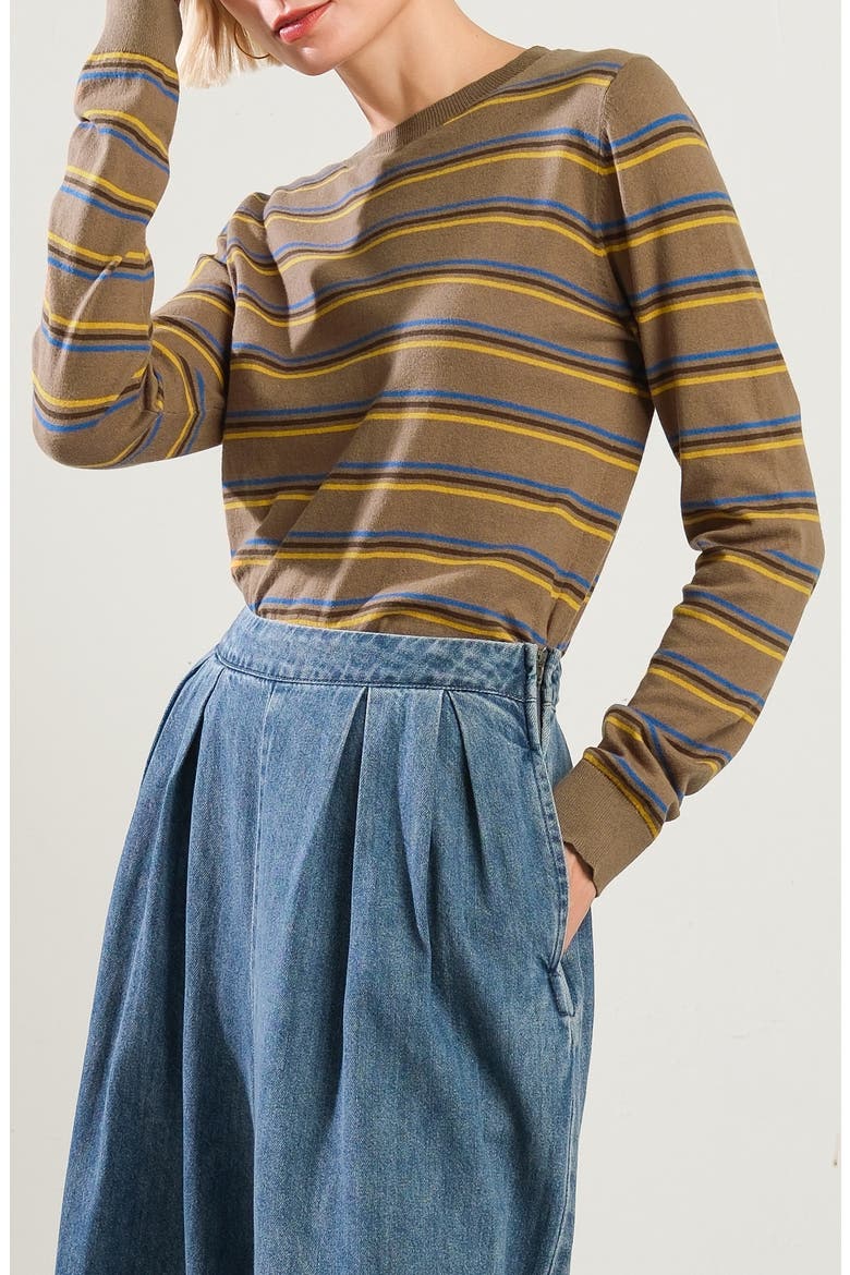 Striped Crewneck Sweater, Alternate, color, BROWN MULTI