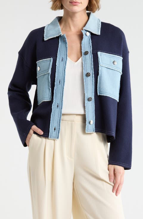 Denim Trim Button Front Cardigan