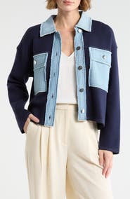 Nanette Lepore Denim Trim Button Front Cardigan