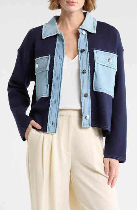 Nanette Lepore Denim Trim Button Front Cardigan