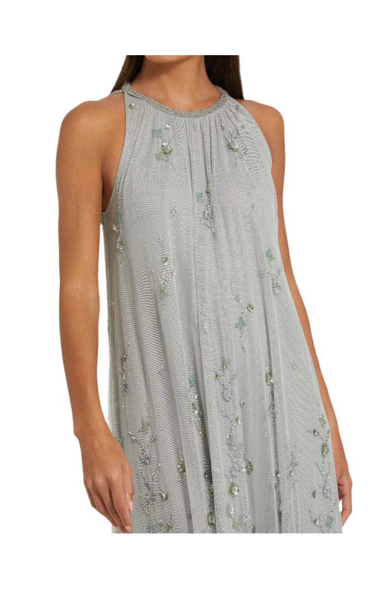 Mac Duggal Women's High Neck Floral Embellished Mesh Trapeze Gown, Alternate, color, Sage