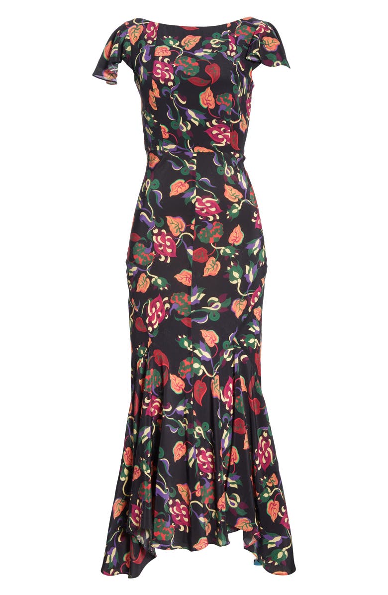 SALONI Daphne Floral Silk Midi Dress, Alternate, color, 