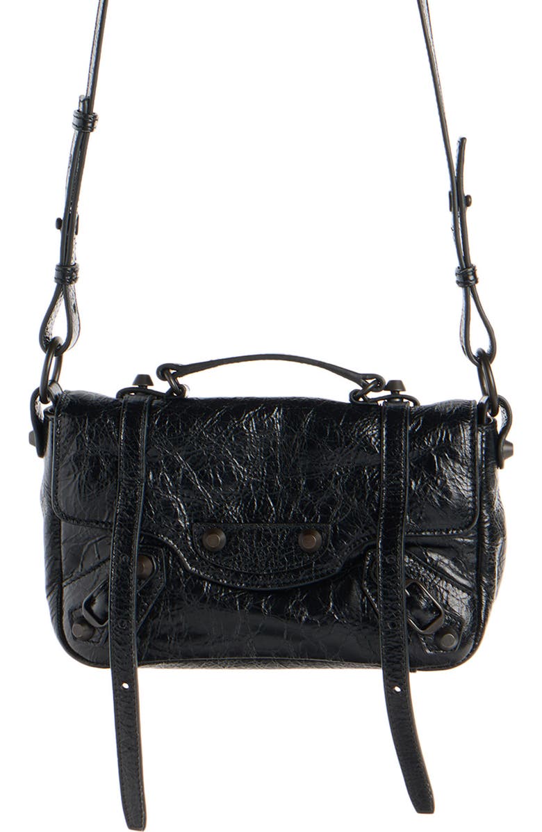 Balenciaga Nano Le City Flap Crinkle Leather Crossbody Bag, Main, color, Black