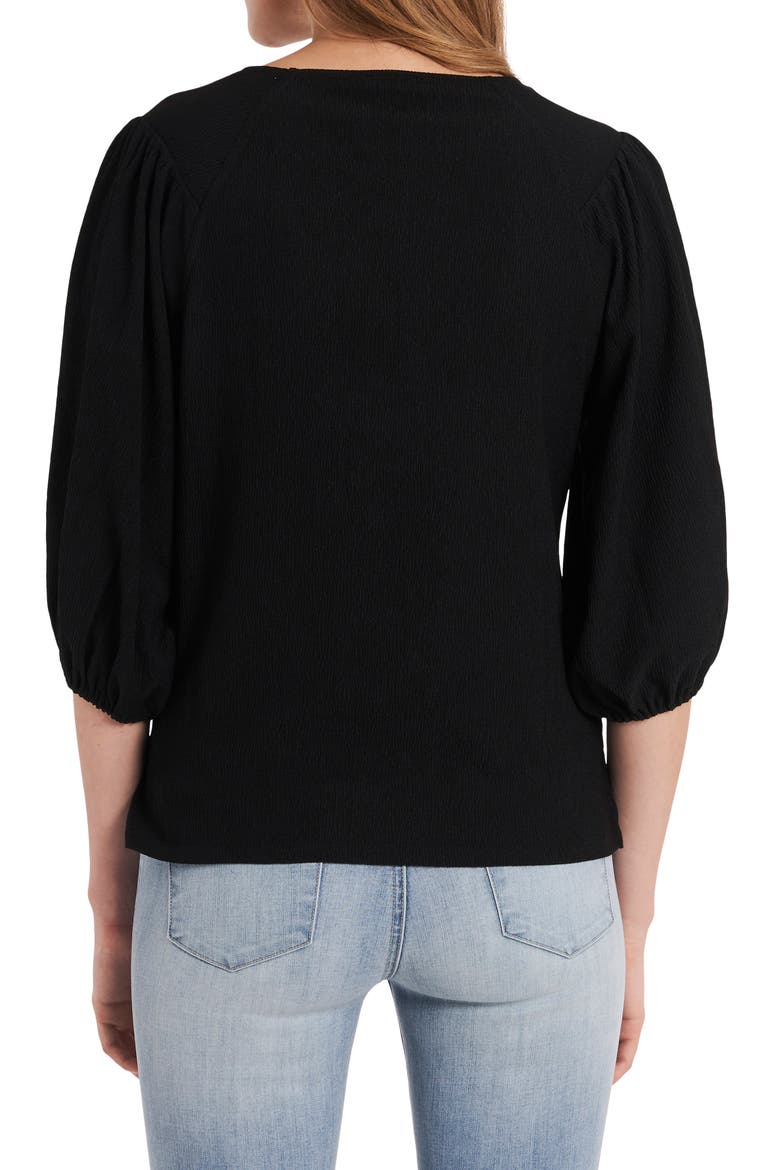 Crinkled Puff Three-Quarter Sleeve Top, Alternate, color, RICH BLACK